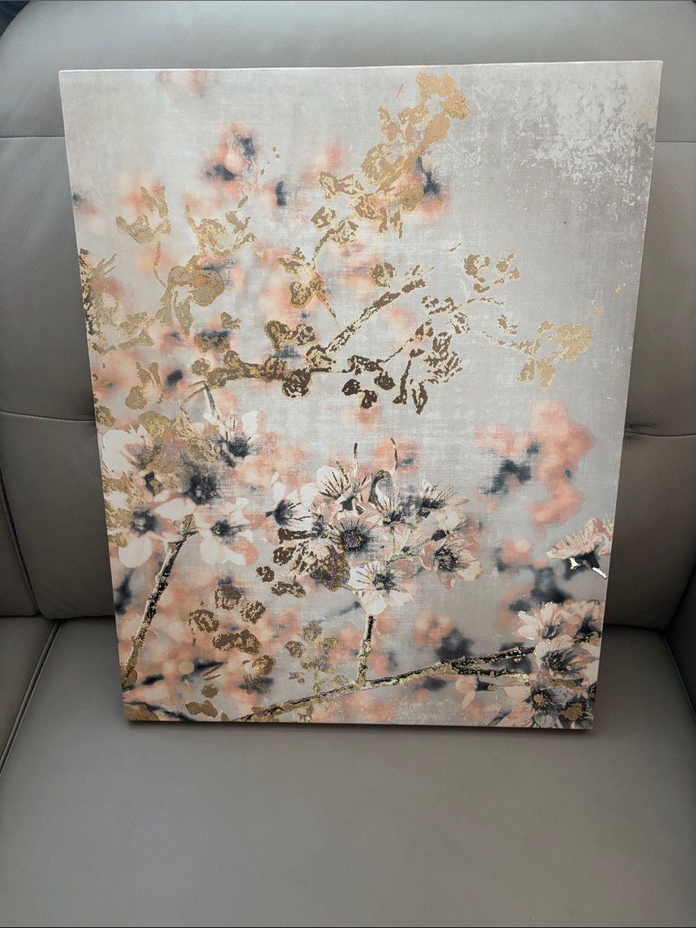 Source Unknown Floral Canvas Art in Pink, Gold and Gray